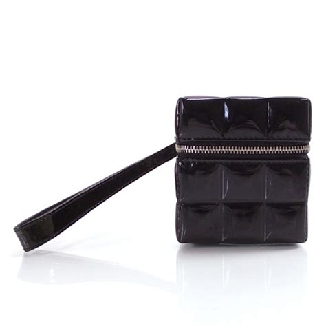 CHANEL Patent Camelia Rubiks Cube Wristlet Black